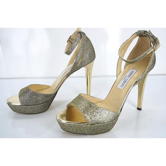 Jimmy Choo Kayden Bronze Glitter Platform Strappy Sandal SZ 40.5 10.5 NIB $895 - Picture 9 of 11